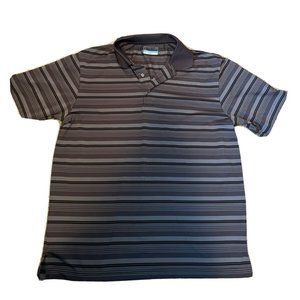 PGA Tour Airflux Mens Sz LargePolo Shirt Breathable Golf Logo Striped Grey/Black